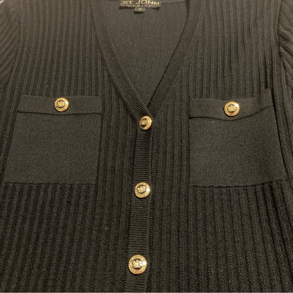 St. John Black Ribbed Cardigan with Gold Buttons women’s size 10 - Picture 6 of 7